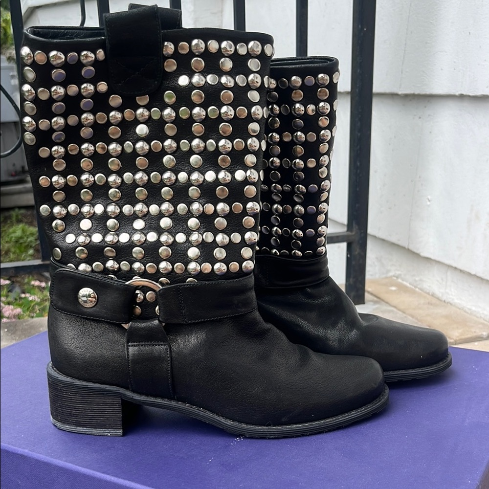 Stuart Weitzman Studded Black Women's Moto Boots